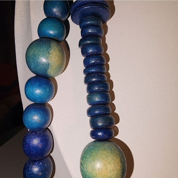 Blue and Green Wooden Beaded Necklaces with Textured Designs NWOT - Picture 8 of 10